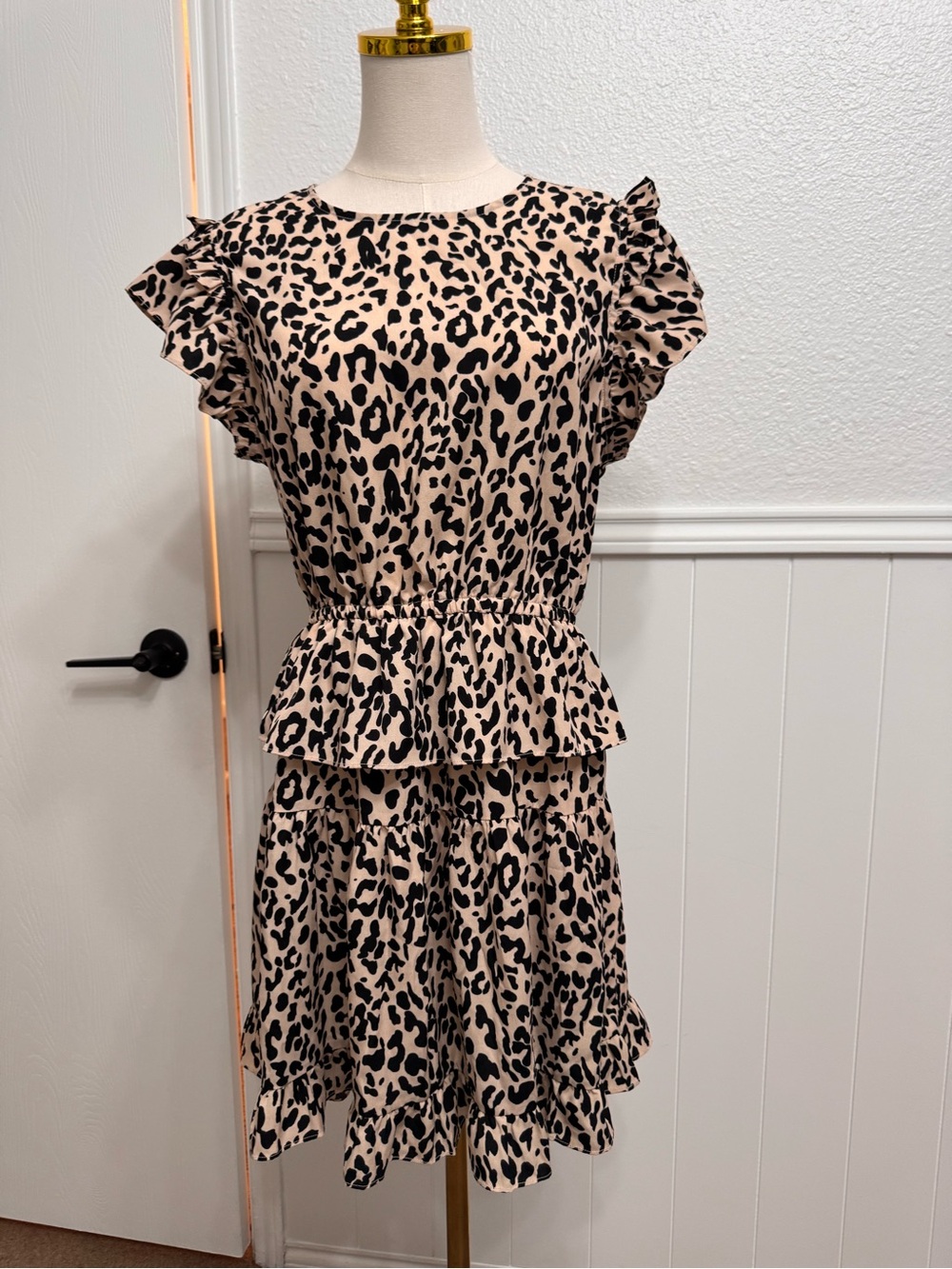 Sugarlips Beige and Black Leopard Ruffle Dress